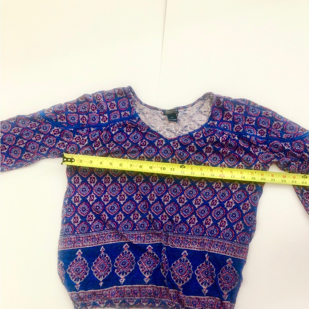 Lucky Brand M Top Blue Coral Pink Design soft stretchy elastic sleeve cuff - Picture 3 of 14